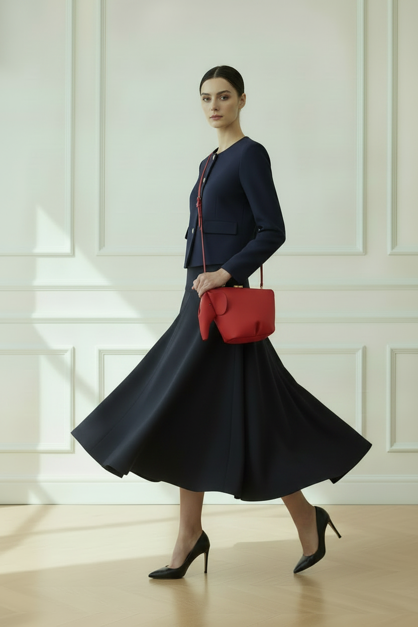 Bolso bandolera elefante rojo - modelo en movimiento