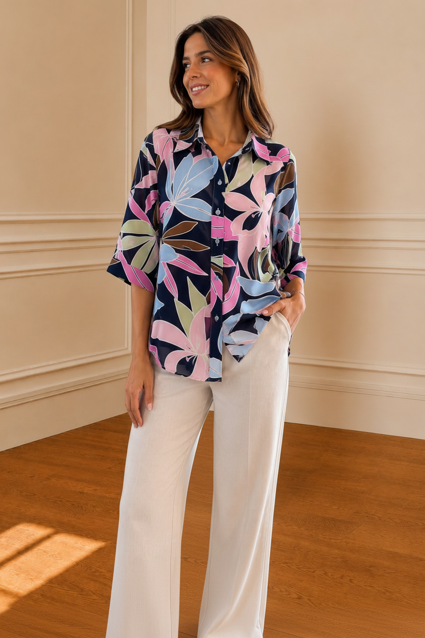 Modelo con camisa floral