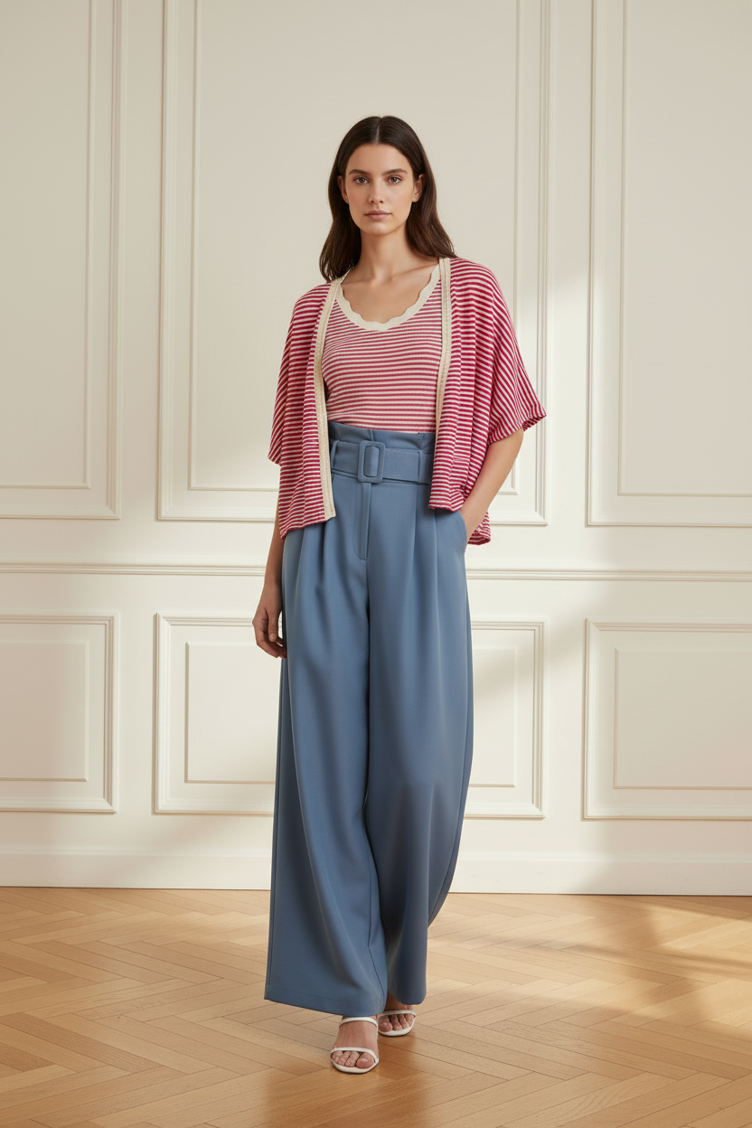Modelo con conjunto y chaqueta encima