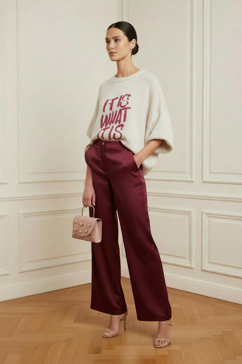 Modelo con top knit sin blusa de lunares
