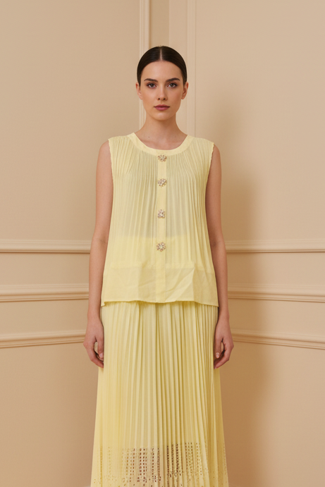 Falda plisada amarillo limón encaje bajo