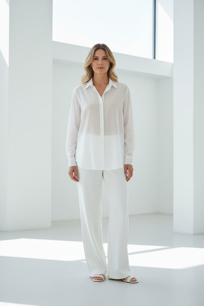 Modelo española 50 años con camisa blanca