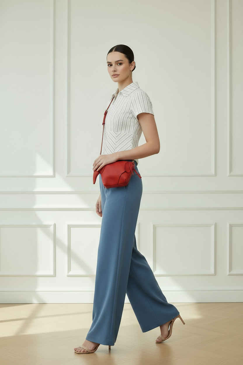 Bolso bandolera elefante rojo - look con palazzo en movimiento