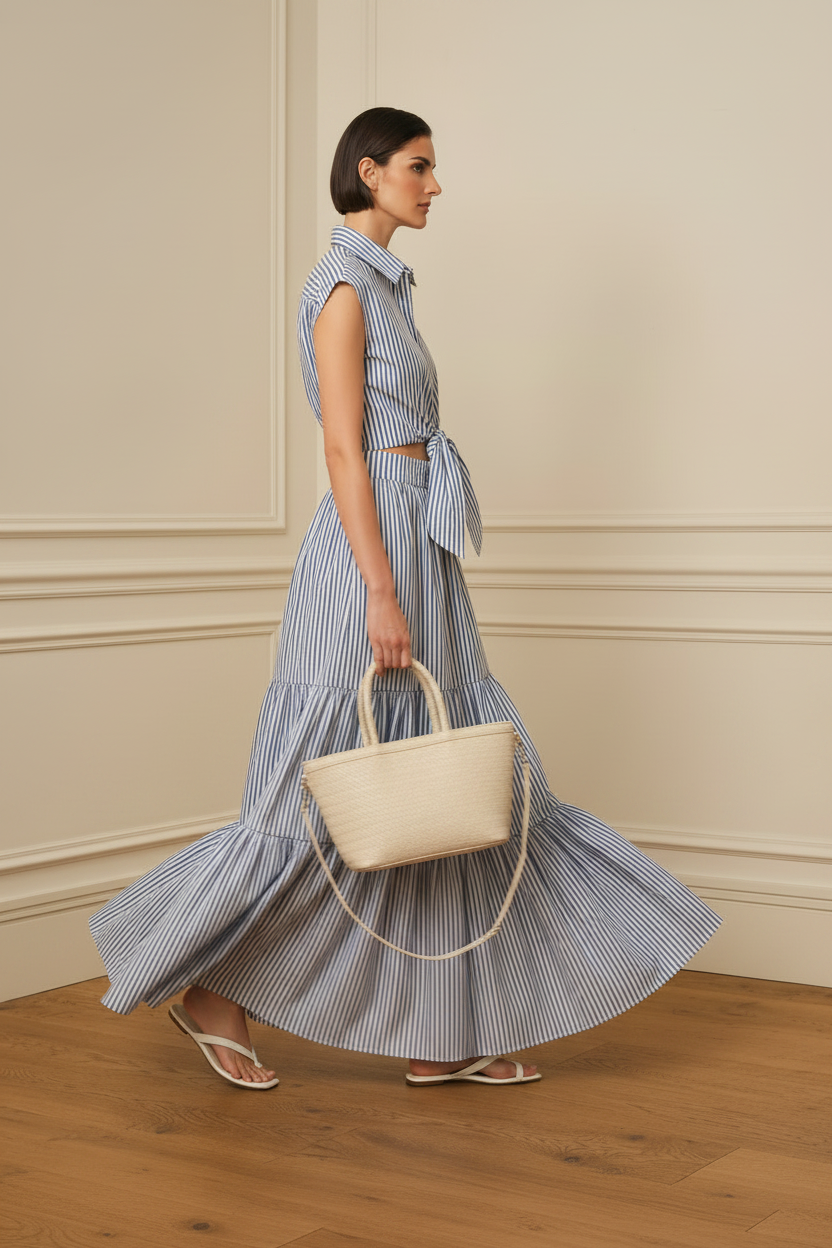 Vestido camisero rayas azules - vista movimiento
