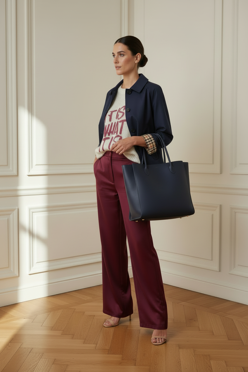 Outfit con tote azul marino 3/4