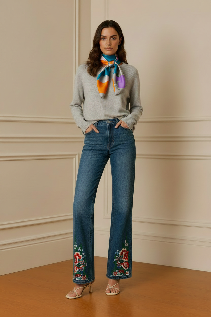 Jersey gris fino con pañuelo en el cuello