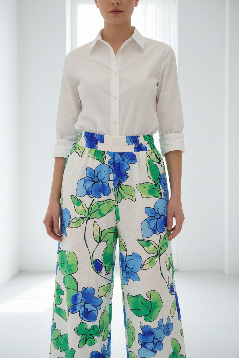 Pantalón floral cinturilla elástica