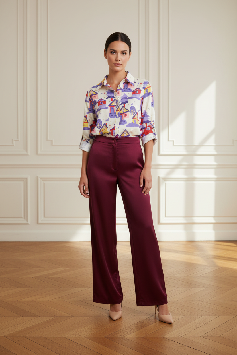 Pantalón granate + camisa casitas frontal
