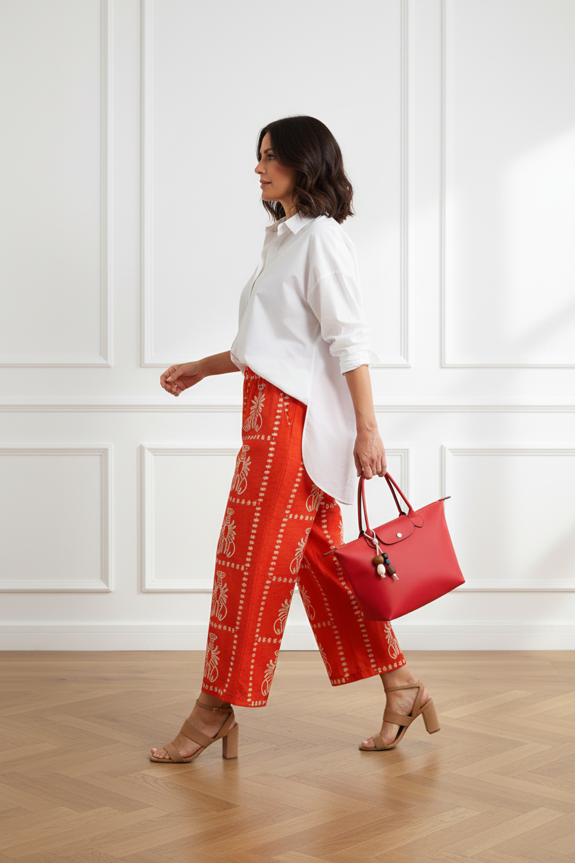 Pantalón langostas + camisa blanca + bolso - lateral