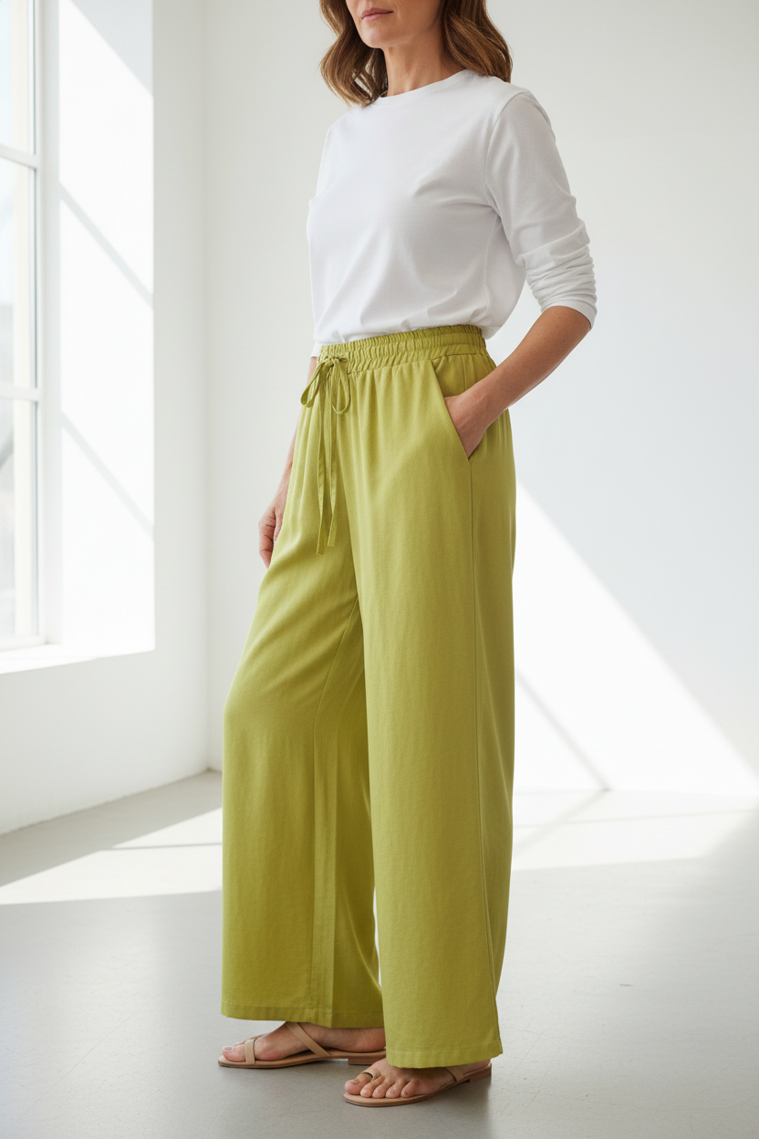 Pantalón lima con camisa blanca