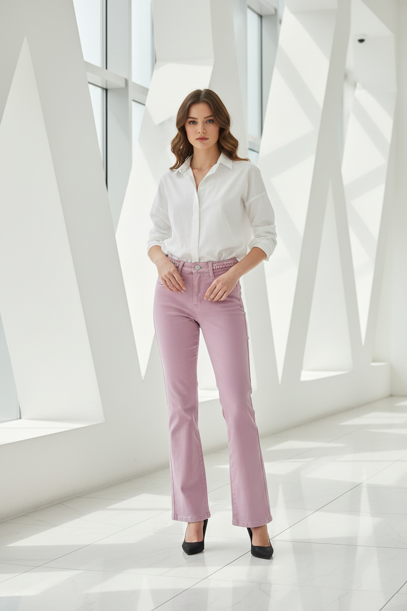 Pantalón malva con campana sutil