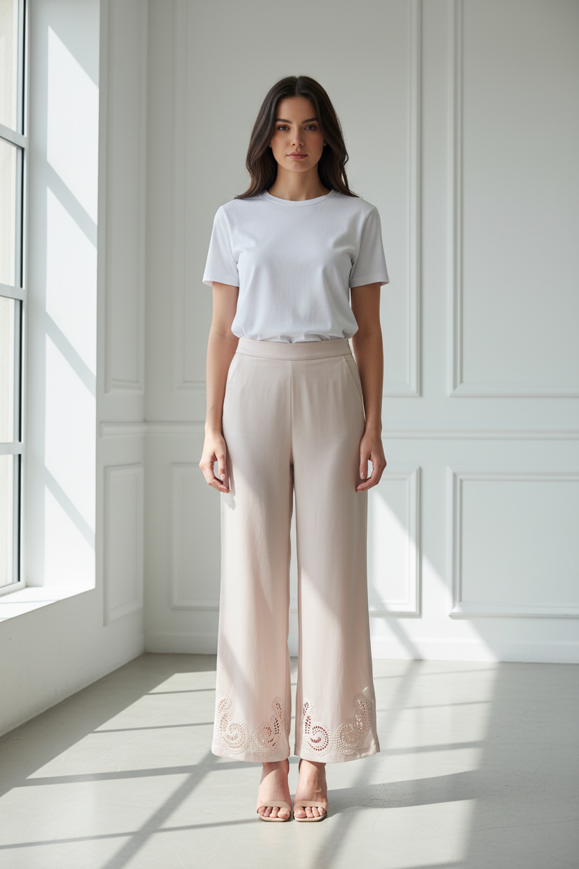Pantalón rosa percha con modelo