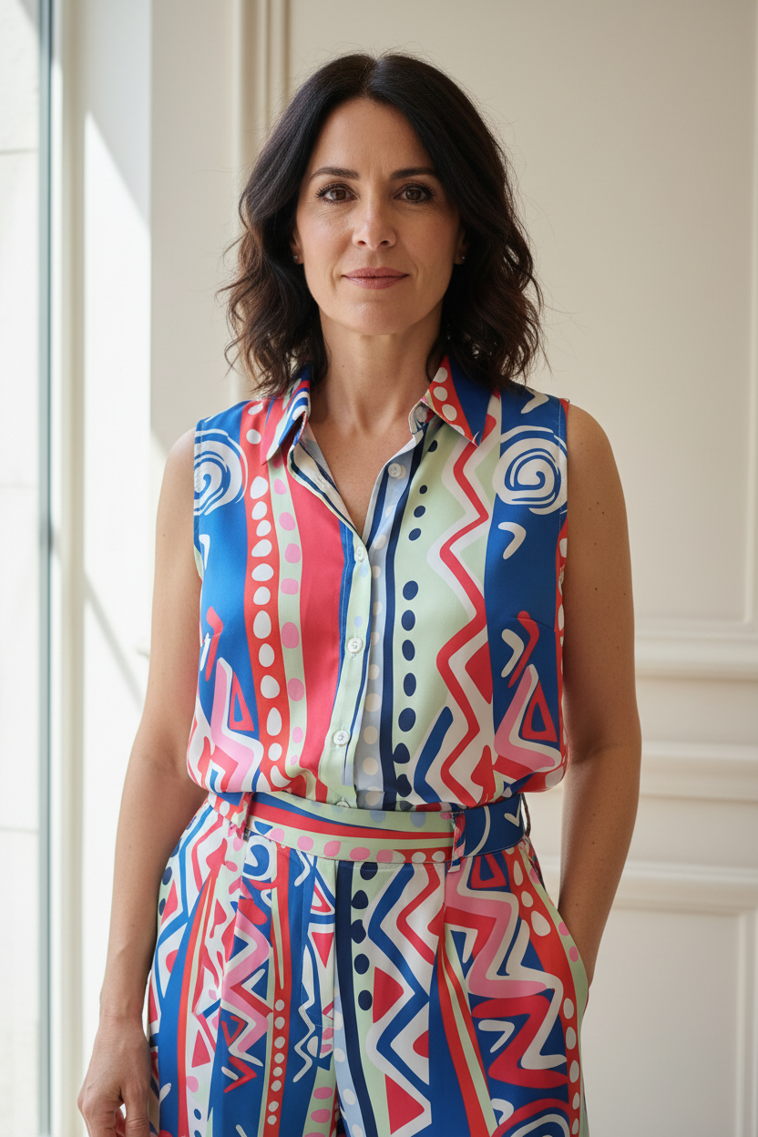 Camisa sin mangas estampado tribal geométrico