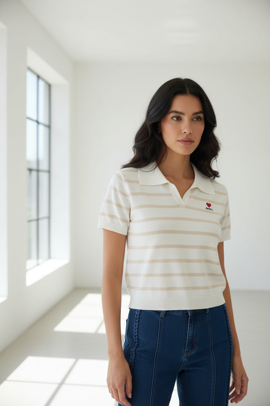 Polo marinero beige claro detalle