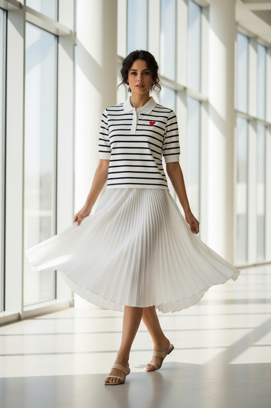 Polo marinero negro con falda en movimiento