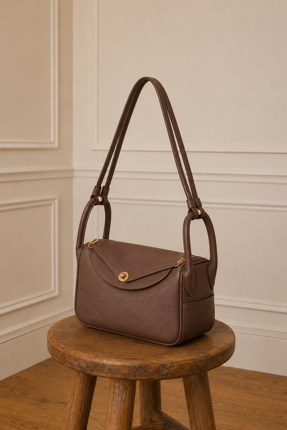 Bolso de hombro marrón piel vegana - vista lateral
