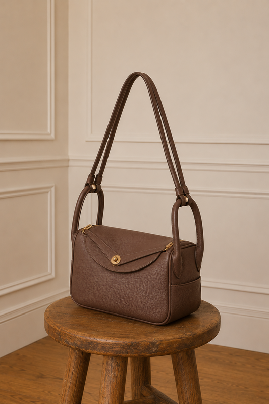 Bolso de hombro marrón piel vegana - vista lateral