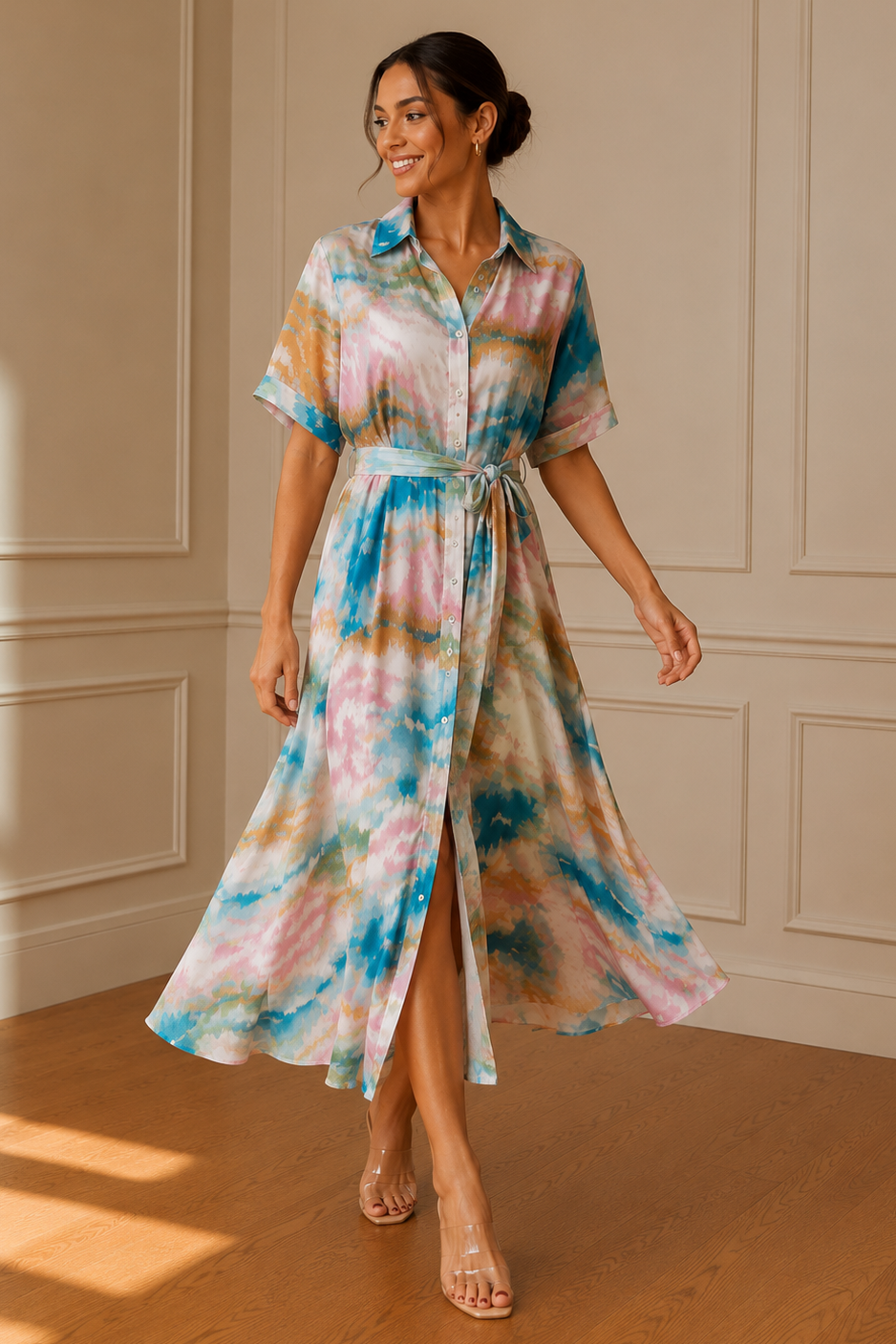 Vestido camisero midi acuarela - lateral