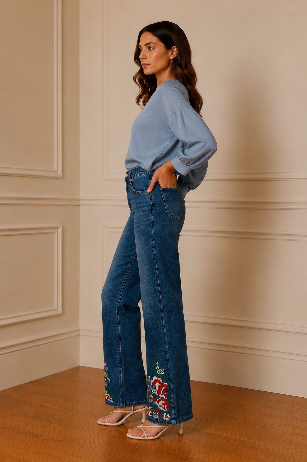 Camisa satinada azul talla única - look completo