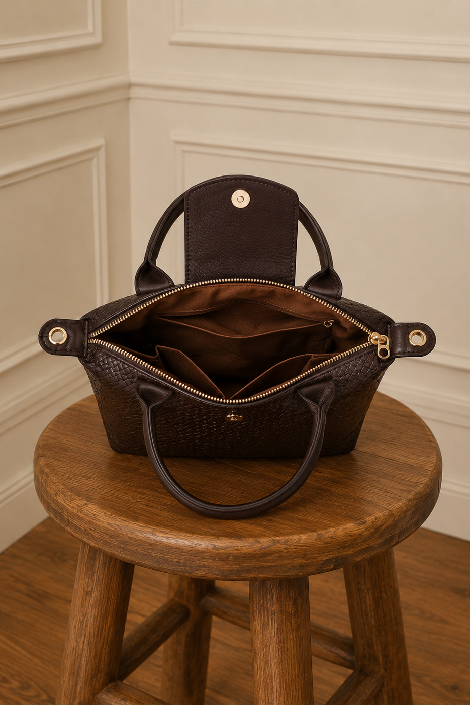 Bolso trenzado granate con asa