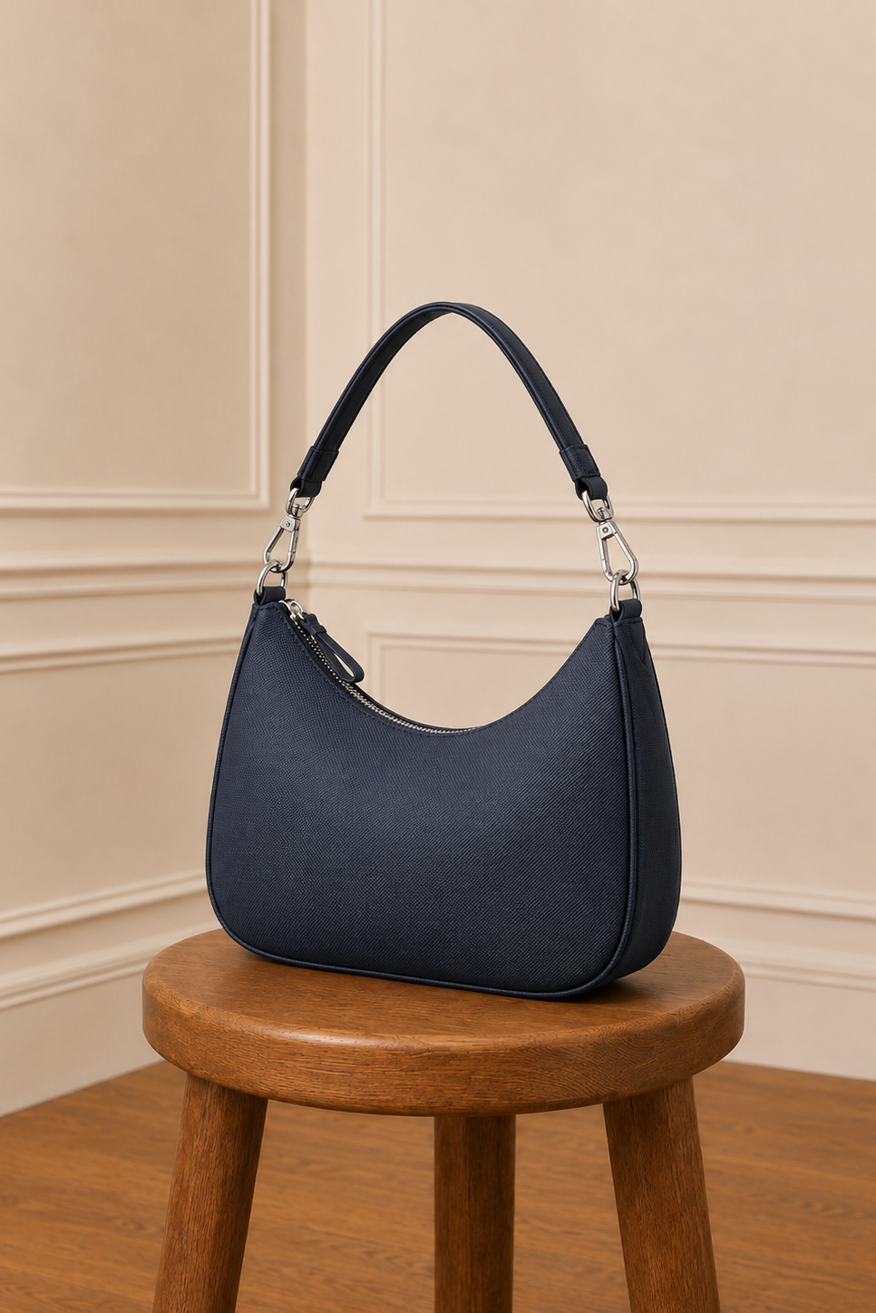 Bolso hobo azul marino piqué - vista trasera