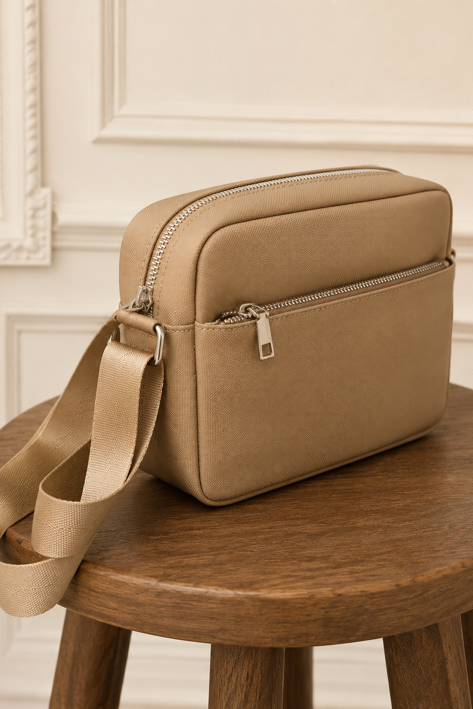 Bolso bandolera beige textura efecto piqué