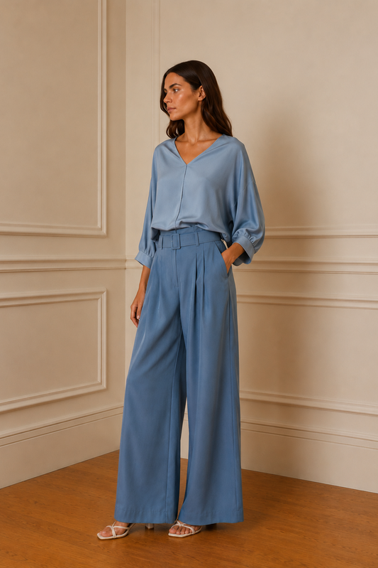 Camisa satinada azul talla única - vista frontal