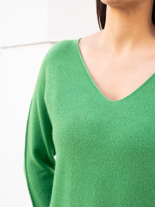 Jersey recto sin costuras cuello pico verde manzana Muestrarios de ropa y moda de mujer vestir bien jerséis de colores 