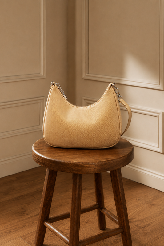 Bolso hobo beige acabado tipo piqué