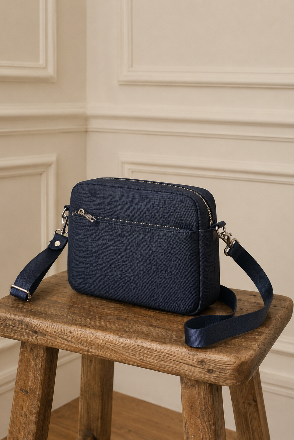 Bolso bandolera azul marino acabado tipo piqué