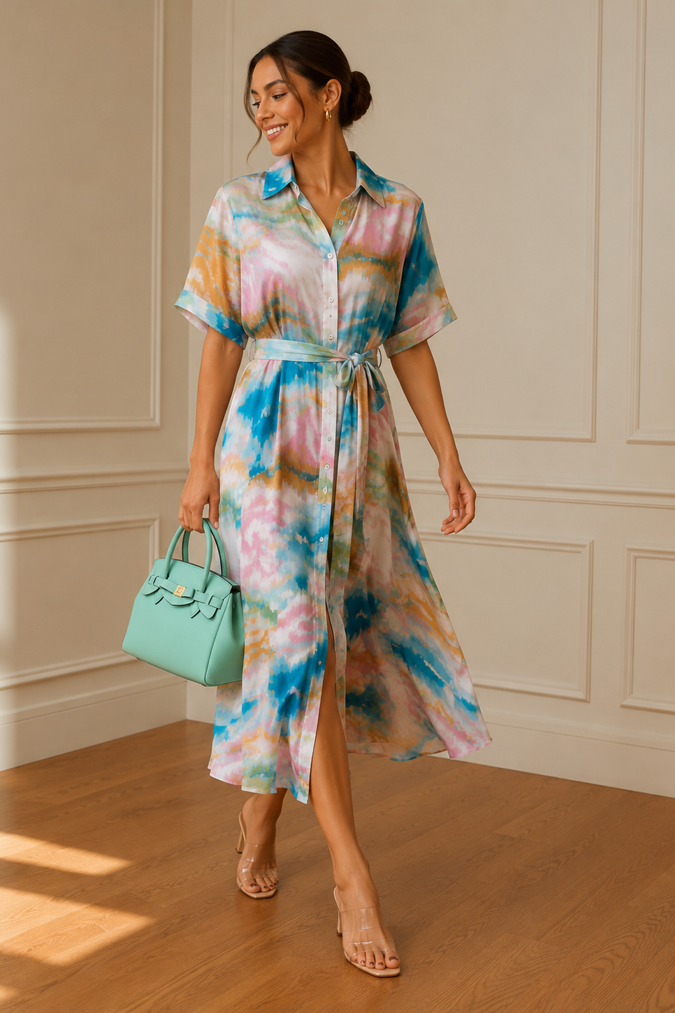 Vestido camisero midi acuarela - detalle superior