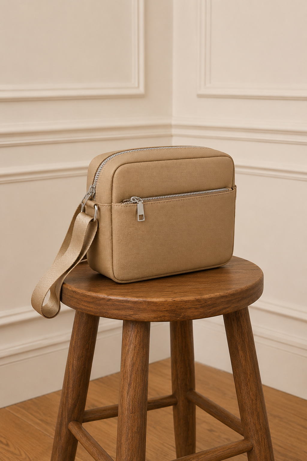 Bolso bandolera beige textura efecto piqué