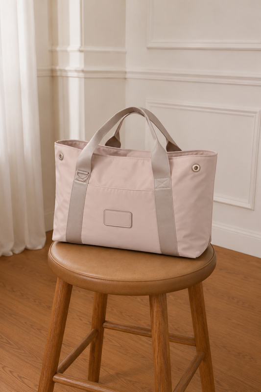 Bolso tote cuadrado nude con asa