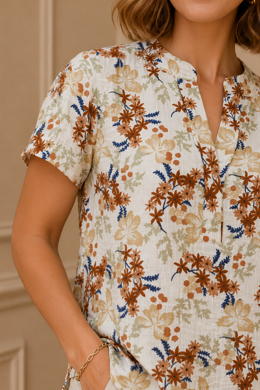 Blusa floral manga corta - vista frontal completa