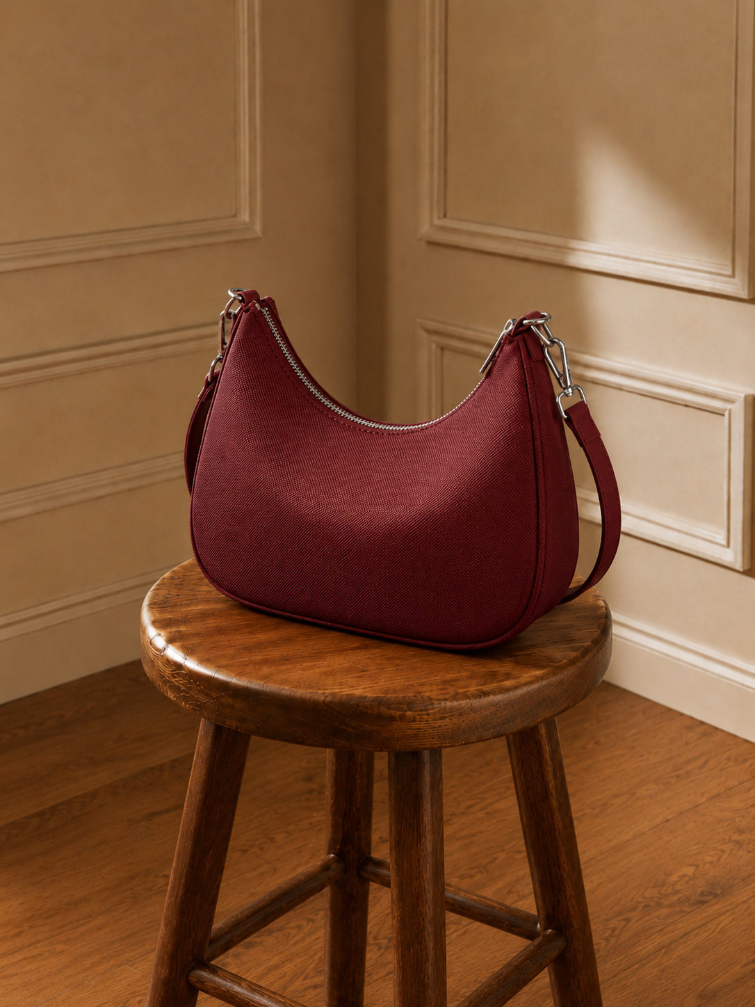 Bolso hobo granate acabado tipo piqué