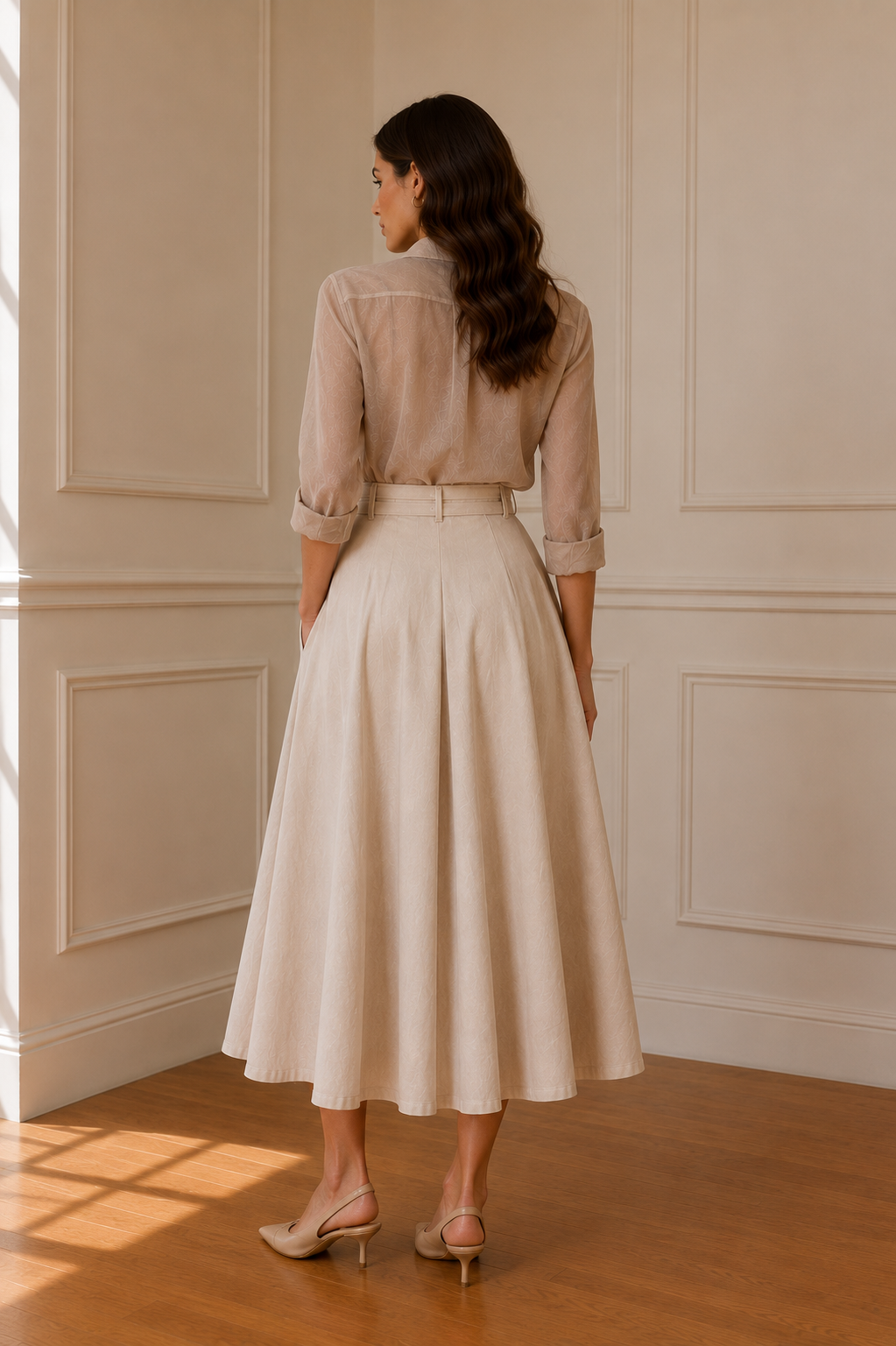 Falda midi beige - múltiples vistas