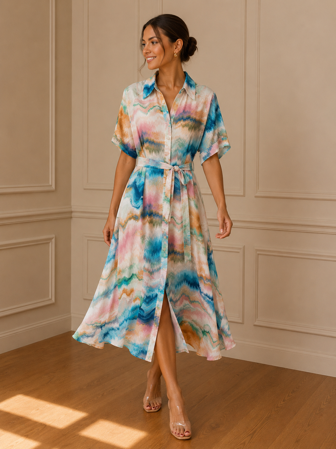 Vestido camisero midi acuarela - plano general