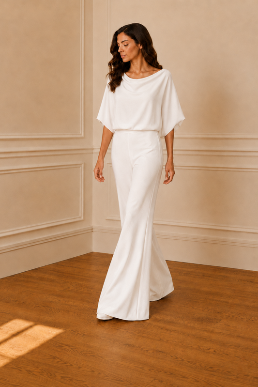 Top blanco manga pétalo - detalle caída lateral
