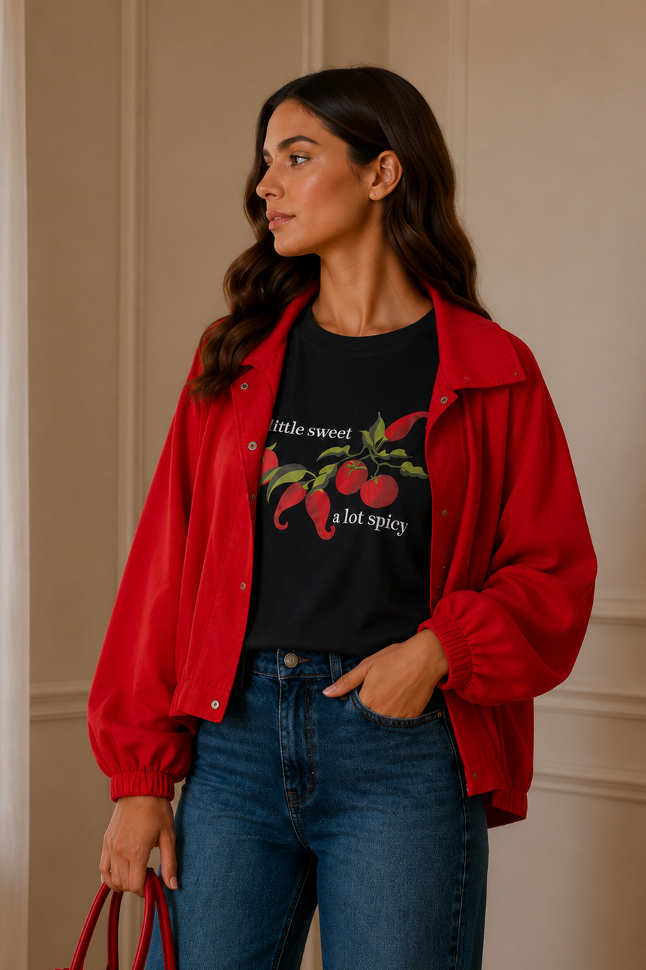 Camiseta negra "A little sweet, a lot spicy"