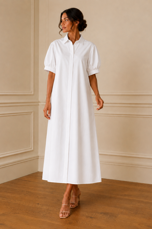 Vestido camisero blanco midi - vista frontal