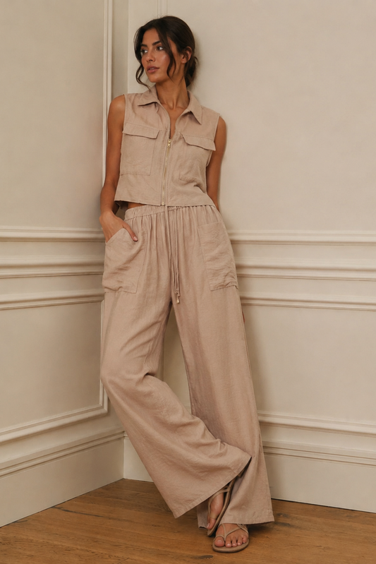 Top safari beige con cremallera - vista completa