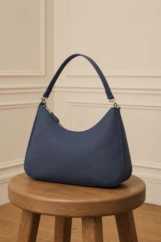 Bolso hobo azul marino piqué - vista frontal