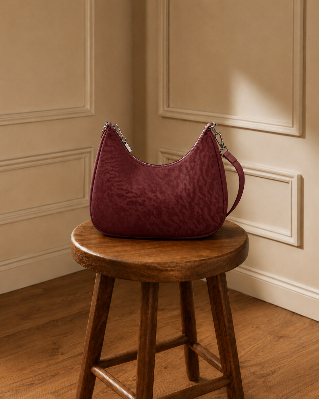 Bolso hobo granate acabado tipo piqué