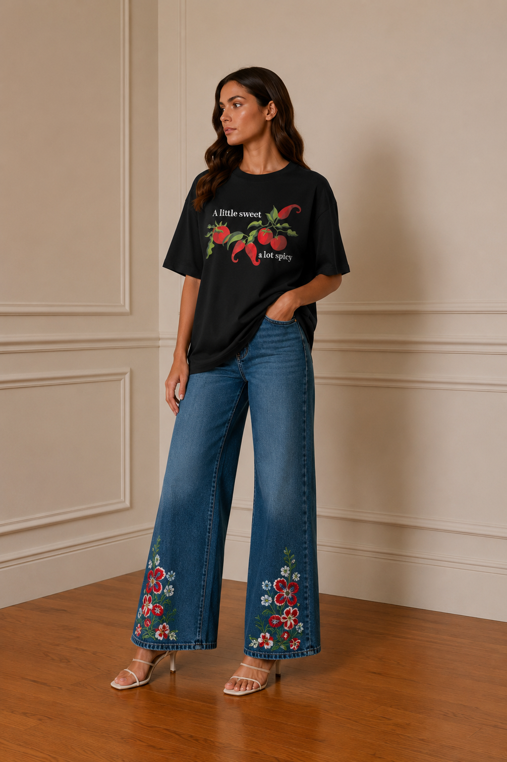 Camiseta negra "A little sweet, a lot spicy"