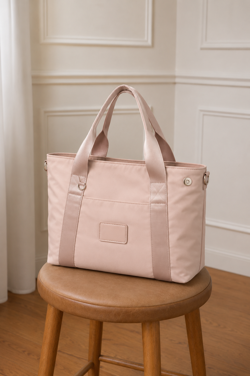 Bolso tote cuadrado nude con asa