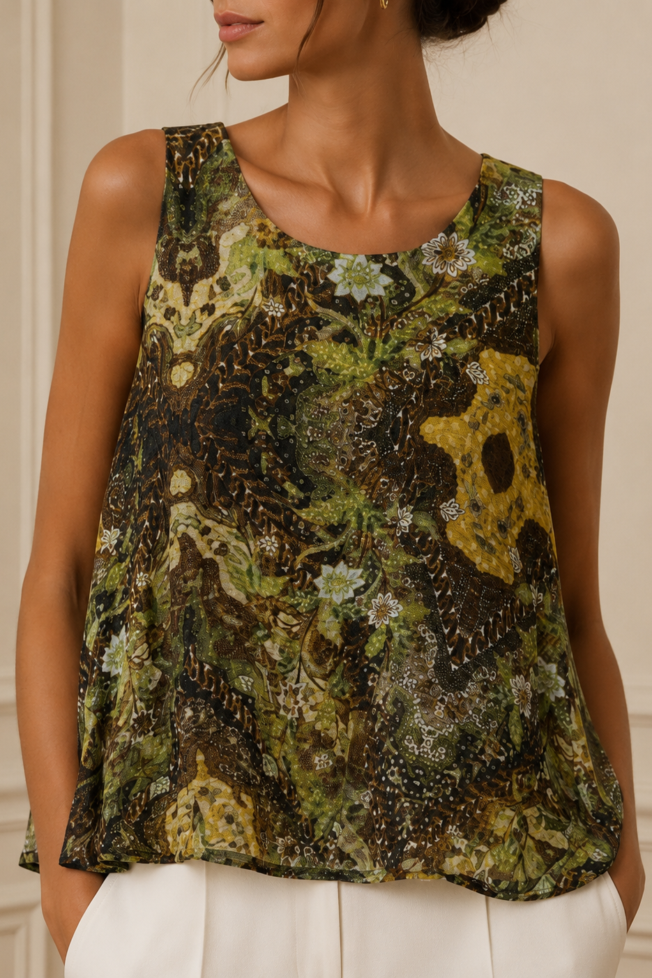 Top  estampado floral dorado y verde