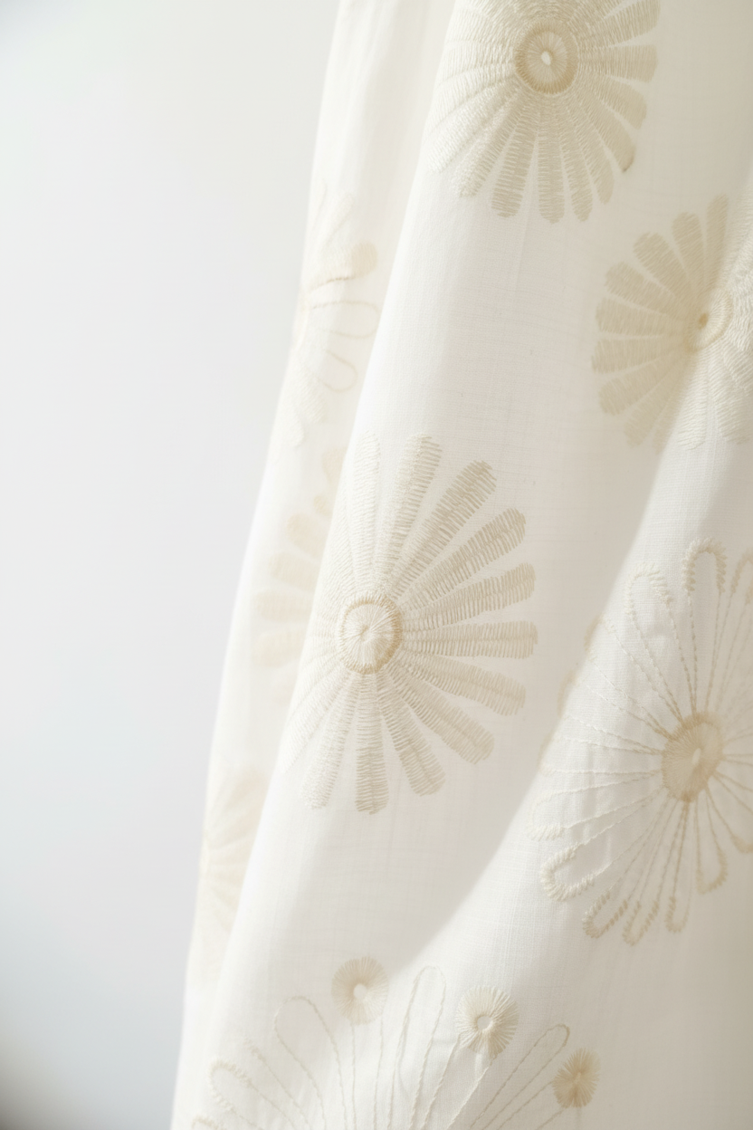 Tejido bordado floral blanco
