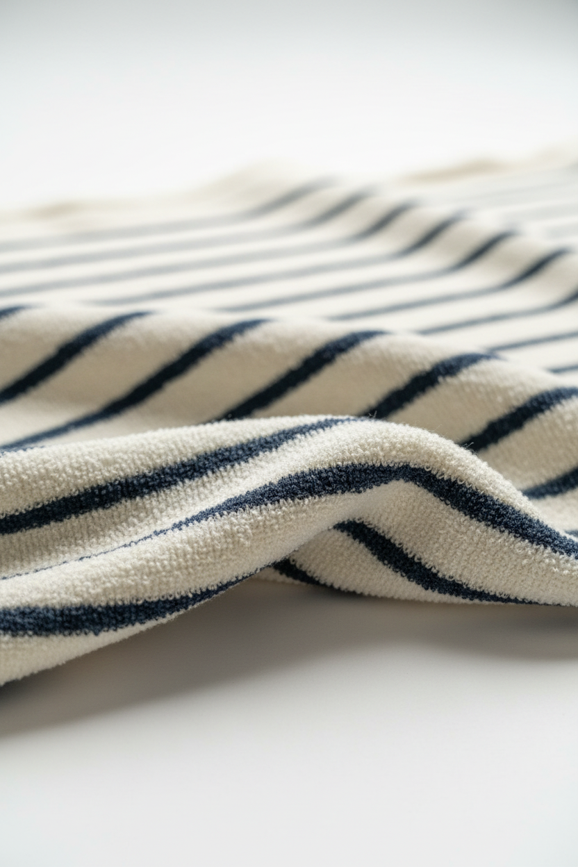 Tejido crema rayas navy detalle