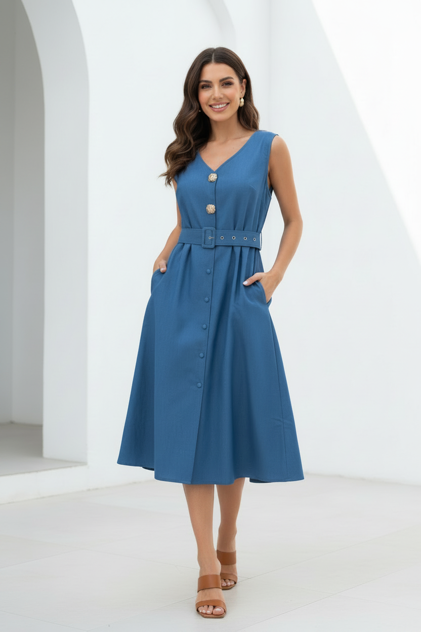 Vestido azul - 3/4 frontal