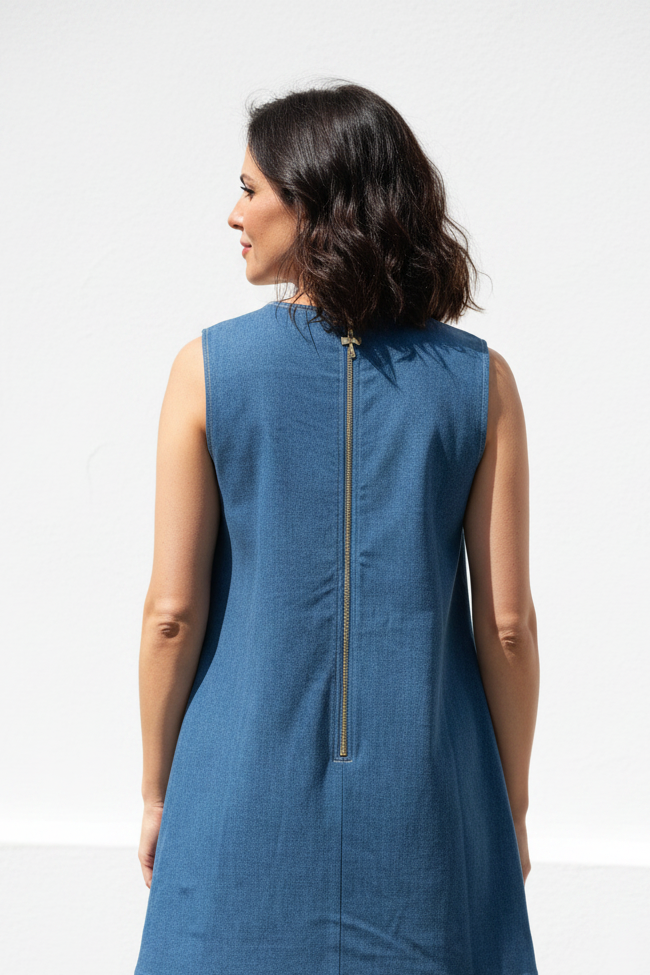Vestido baby doll denim - vista trasera exterior